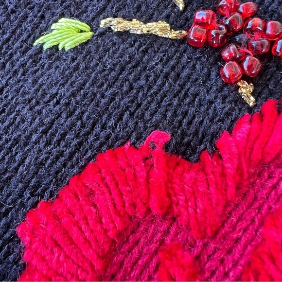 VTG Storybook Knits Holiday Floral Cardigan Sweater Embellished Black Gold Large - Picture 15 of 16